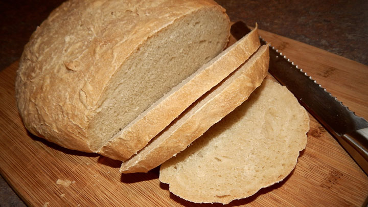 Sourdough bread sliced on a board