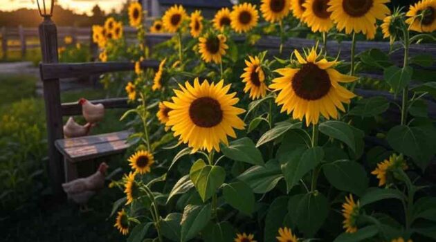 Vibrant sunflowers in homestead garden to grow sunflowers easily