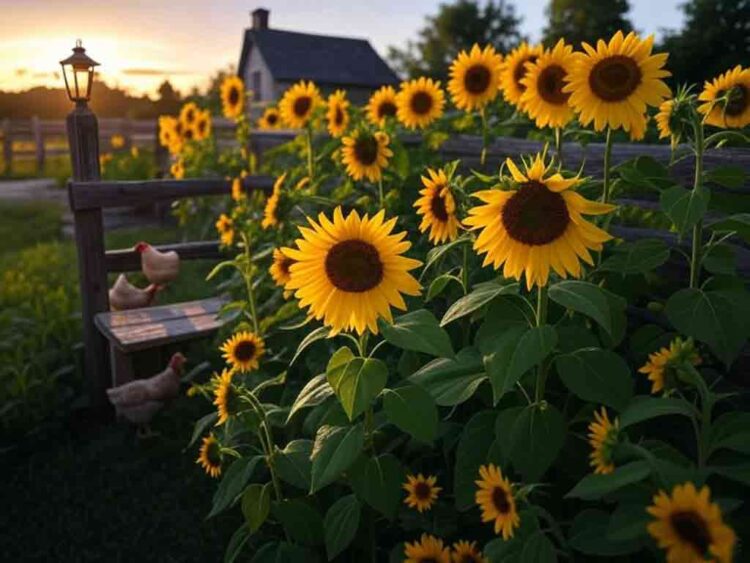 Vibrant sunflowers in homestead garden to grow sunflowers easily