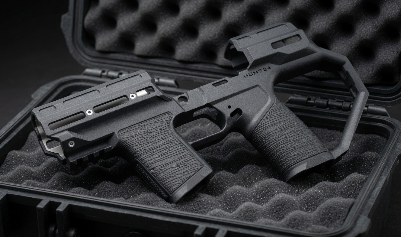 heighthdefense hgm724 pelican case - Current Homesteading Black tactical semi-automatic pistol with a folding stock and textured grip resting in a foam-padded hard case (model marked HGM724).
