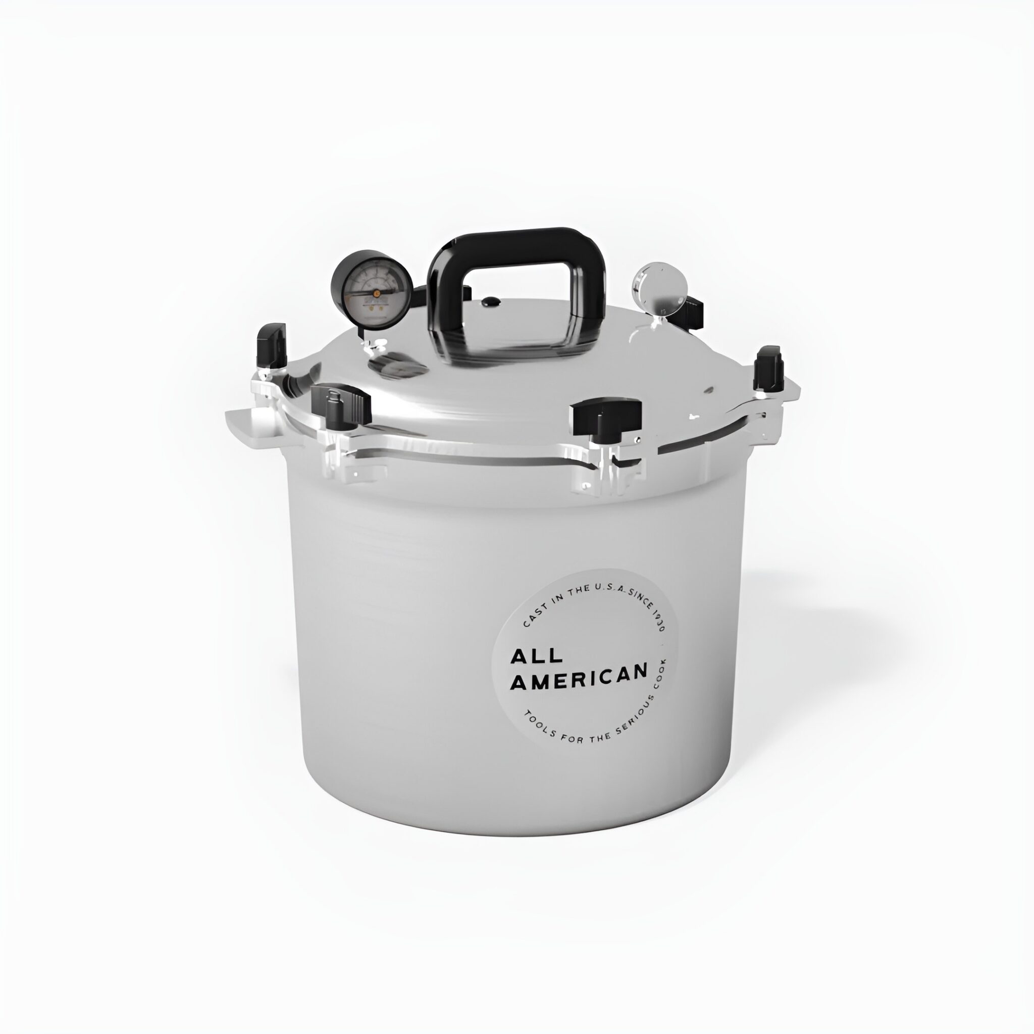All American 921 pressure canner with metal-to-metal seal and dual gauges for homestead canning