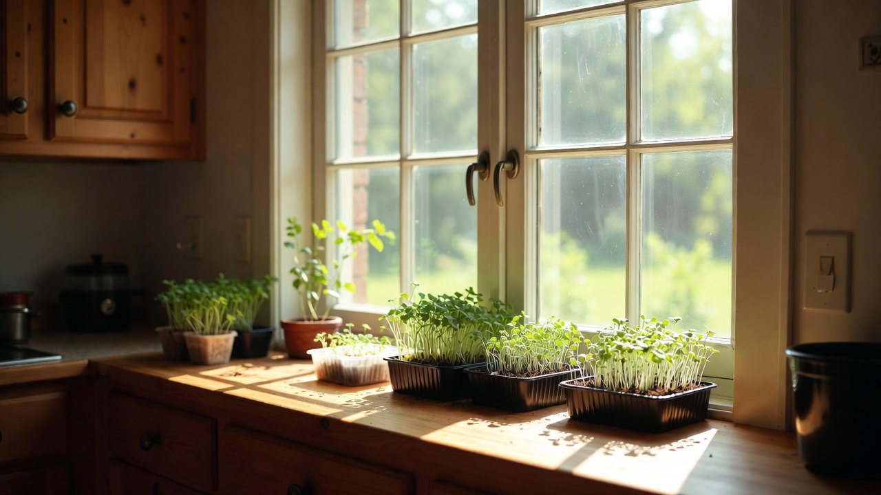 Micro greens next to the window - Current Homesteading Micro greens next to the window