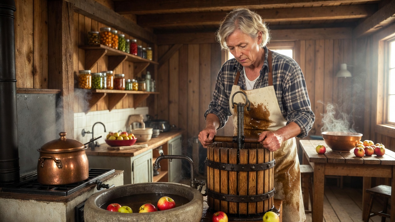 Apple cider press - Current Homesteading Apples being pressed in a cider press